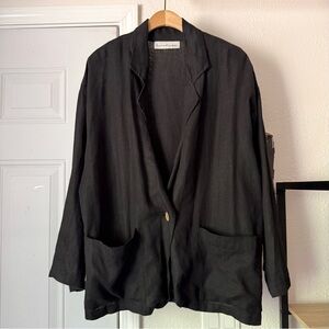LOVE AND CONFUSE black linen one button up long sleeve blazer jacket‎